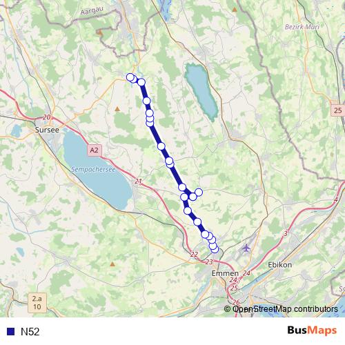 N52 bus Line Map
