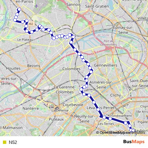 N52 bus Line Map
