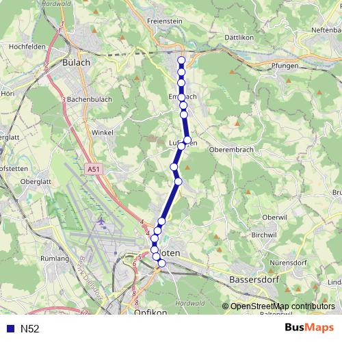 N52 bus Line Map