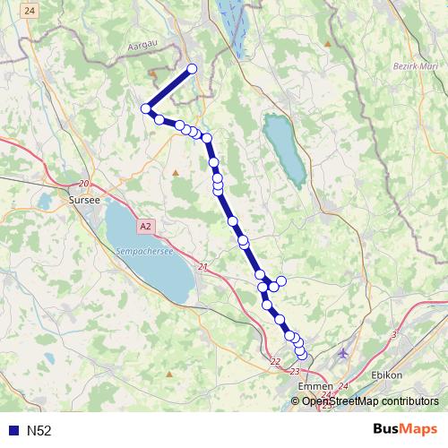 N52 bus Line Map