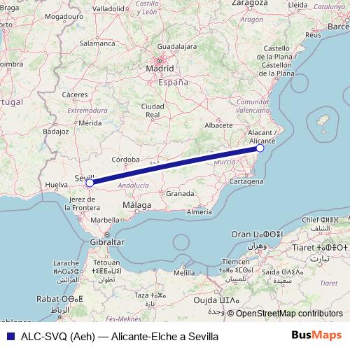 ALC-SVQ (Aeh) air Line Map