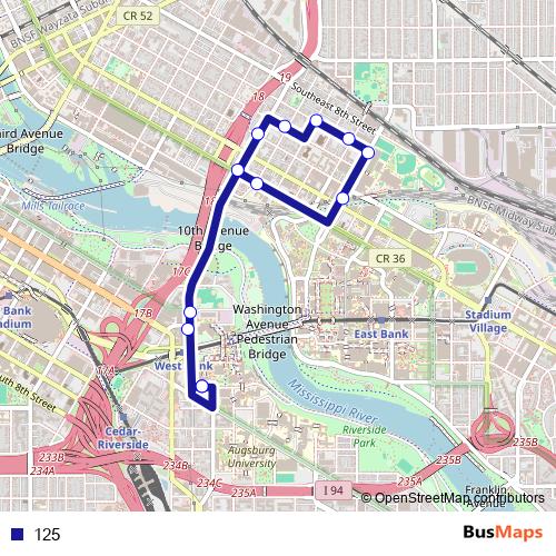 125 bus Line Map
