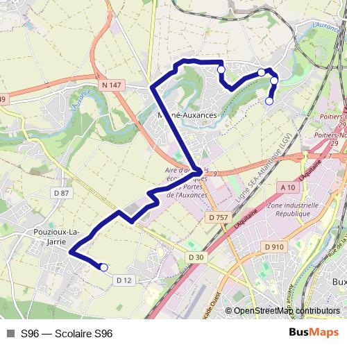 S96 bus Line Map