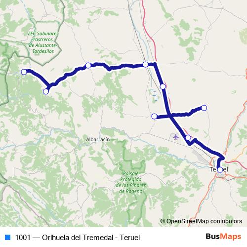 1001 bus Line Map