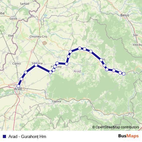 Arad - Gurahonţ Hm rail Line Map