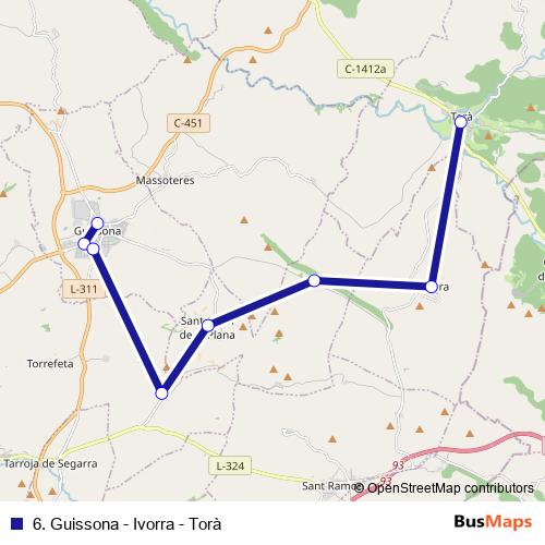6. Guissona - Ivorra - Torà bus Line Map