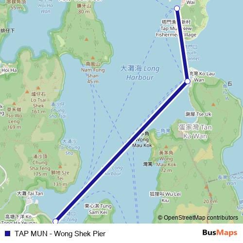 TAP MUN - Wong Shek Pier ferry Line Map