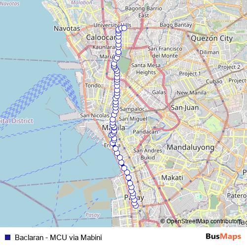 Baclaran - MCU via Mabini bus Line Map