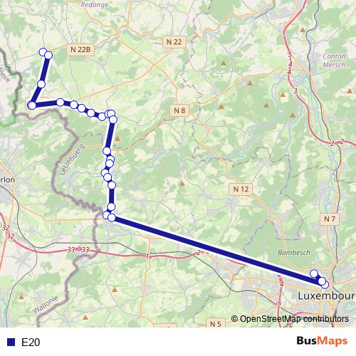 E20 bus Line Map