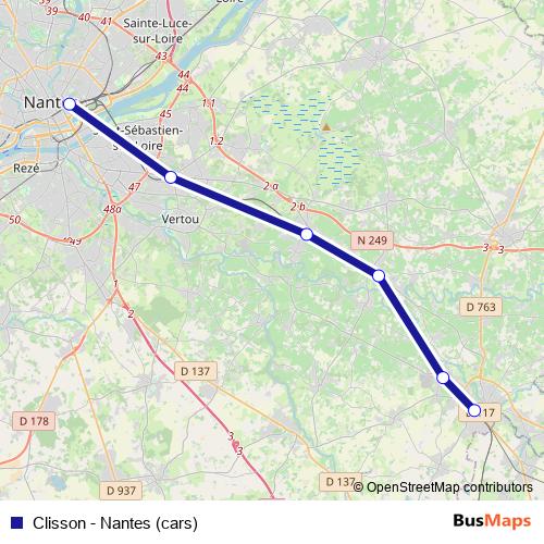 Clisson - Nantes (cars) bus Line Map