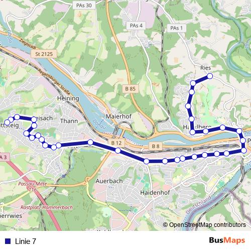 Linie 7 bus Line Map
