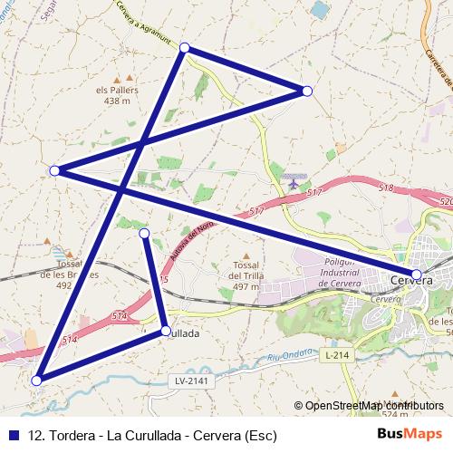 12. Tordera - La Curullada - Cervera (Esc) bus Line Map