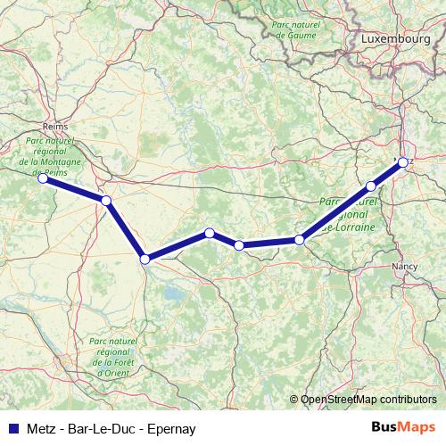 Metz - Bar-Le-Duc - Epernay bus Line Map
