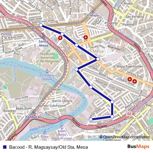 Bacood - R. Magsaysay/Old Sta. Mesa bus Line Map
