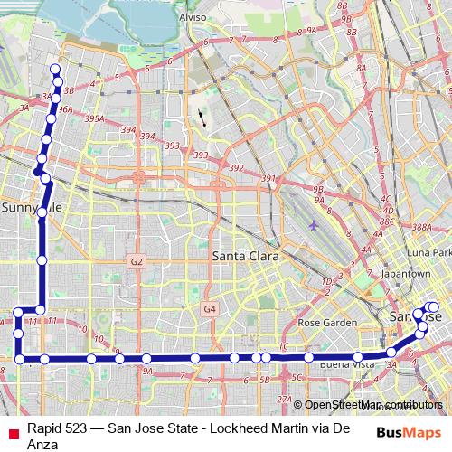 Rapid 523 bus Line Map