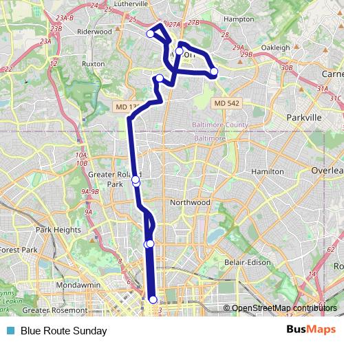 Blue Route Sunday bus Line Map