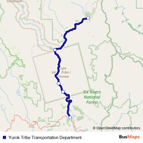 Yurok Tribe Transportation Department bus Line Map