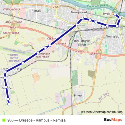 933 bus Line Map