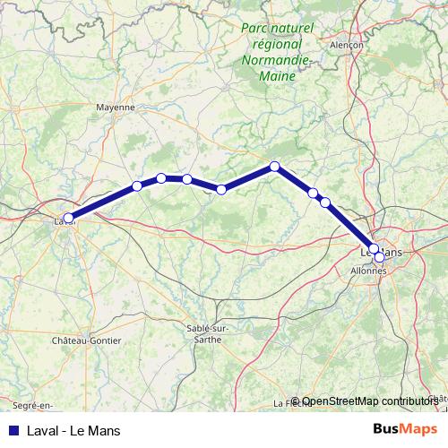 Laval - Le Mans rail Line Map