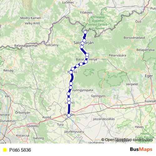 Pótló 5836 bus Line Map