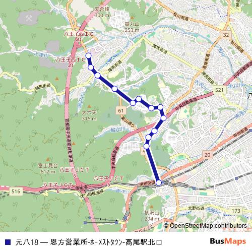 元八18 bus Line Map