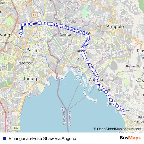 Binangonan-Edsa Shaw via Angono bus Line Map