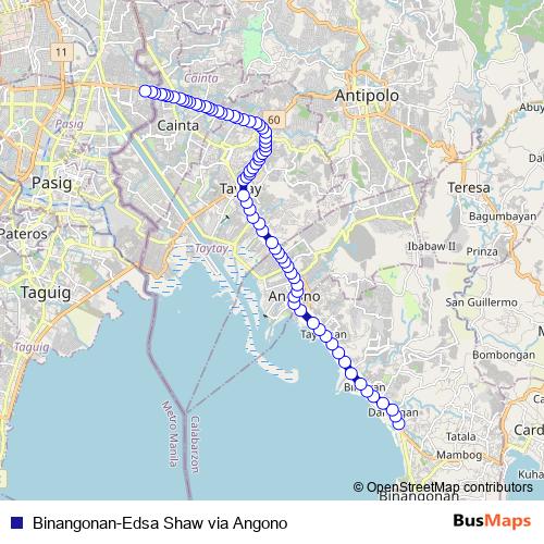 Binangonan-Edsa Shaw via Angono bus Line Map