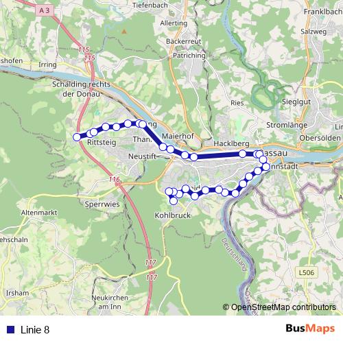 Linie 8 bus Line Map