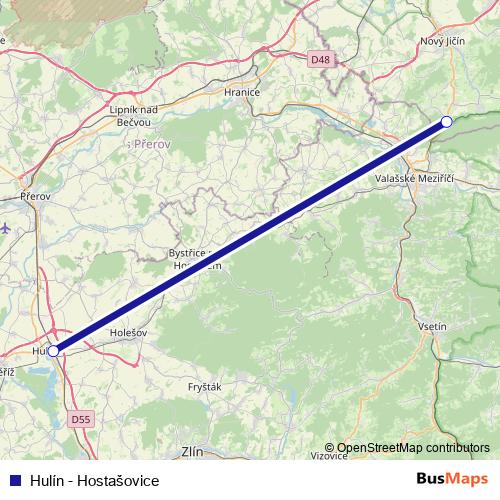 Hulín - Hostašovice rail Line Map