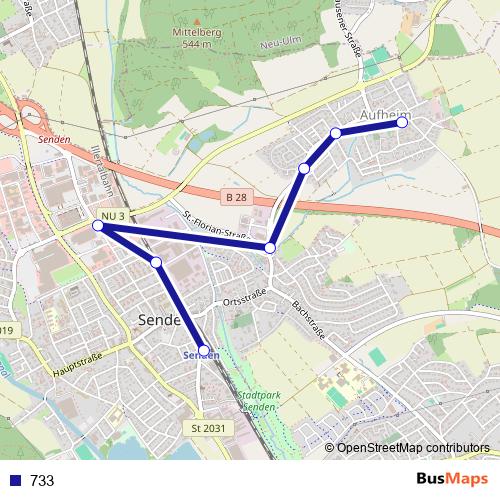 733 bus Line Map