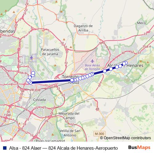 Alsa - 824 Alaer bus Line Map