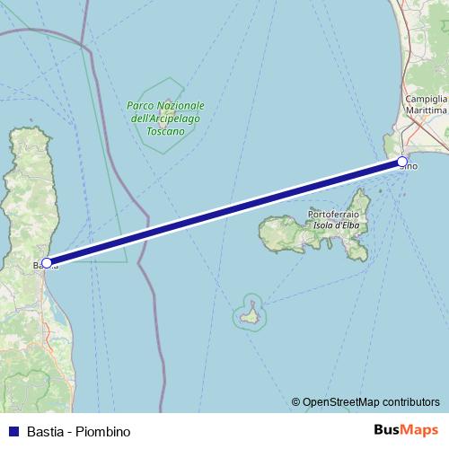 Bastia - Piombino ferry Line Map