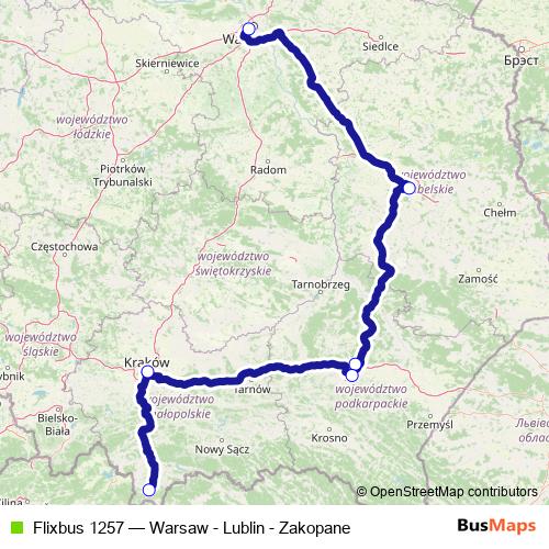 Flixbus 1257 bus Line Map