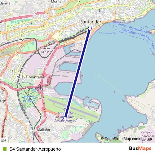S4 Santander-Aeropuerto bus Line Map