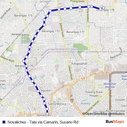 Novaliches - Tala via Camarin, Susano Rd bus Line Map