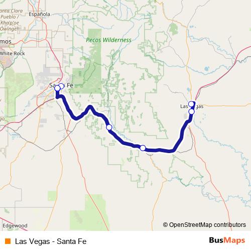 Las Vegas - Santa Fe bus Line Map