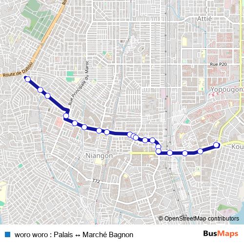 woro woro : Palais ↔ Marché Bagnon bus Line Map