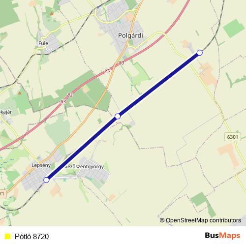 Pótló 8720 bus Line Map