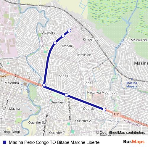 Masina Petro Congo TO Bitabe Marche Liberte bus Line Map
