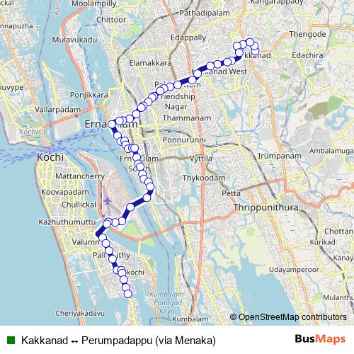 Kakkanad ↔ Perumpadappu (via Menaka) bus Line Map