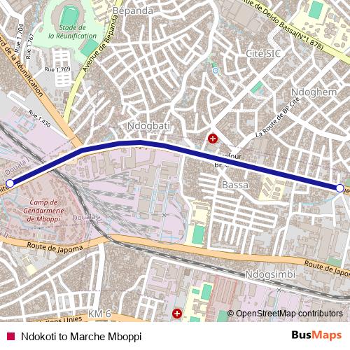 Ndokoti to Marche Mboppi bus Line Map