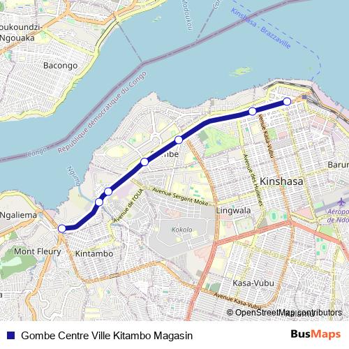 Gombe Centre Ville Kitambo Magasin bus Line Map