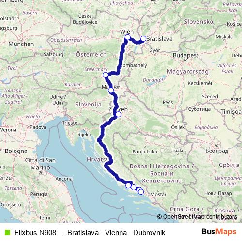 Flixbus N908 bus Line Map
