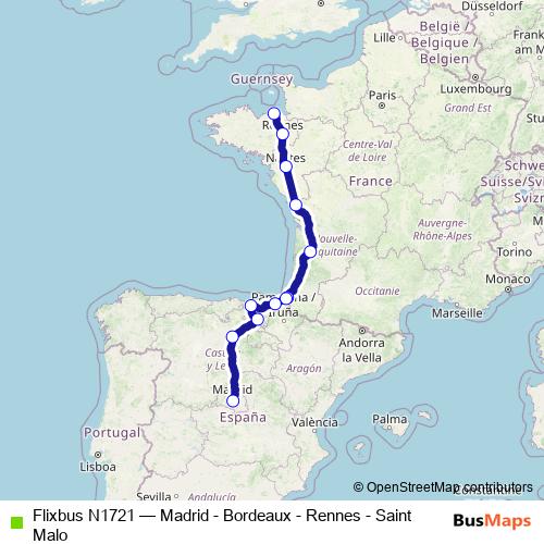 Flixbus N1721 bus Line Map