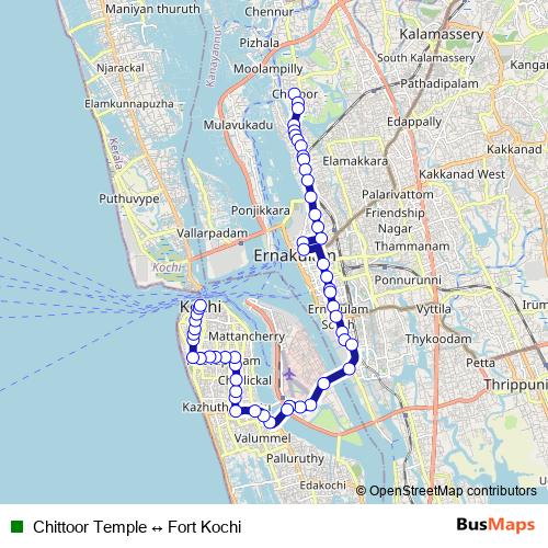 Chittoor Temple ↔ Fort Kochi bus Line Map