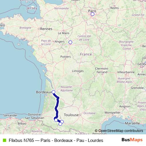 Flixbus N765 bus Line Map