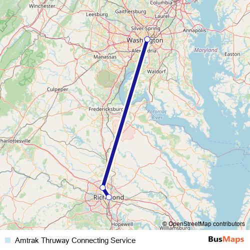 Amtrak Thruway Connecting Service bus Line Map