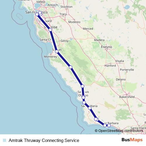 Amtrak Thruway Connecting Service bus Line Map