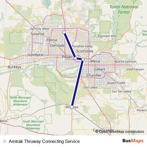 Amtrak Thruway Connecting Service bus Line Map