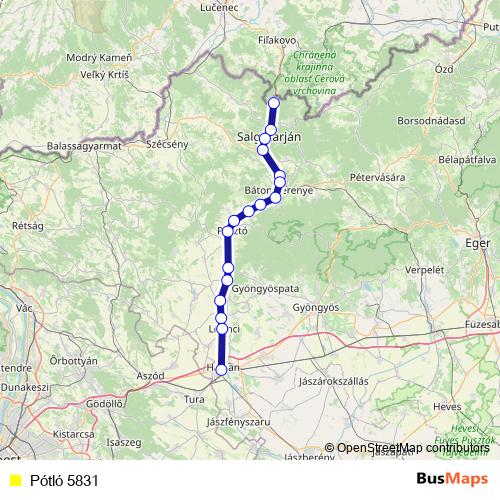 Pótló 5831 bus Line Map